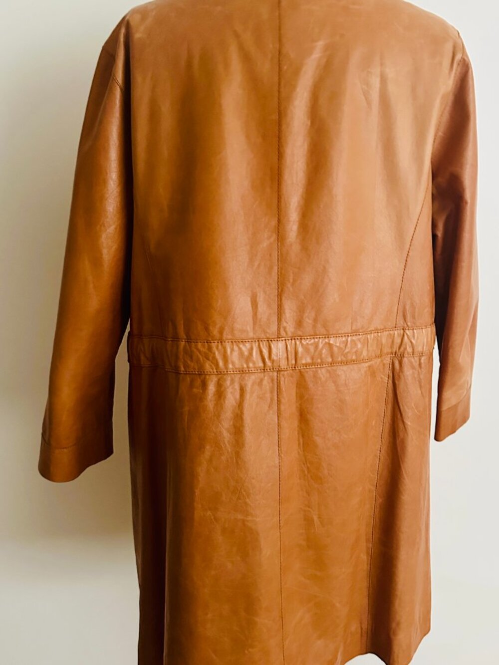 Lafayette 148 Drawstring Leather Jacket Tobacco Long 3/4 Sleeve Size 8 - Picture 4 of 8